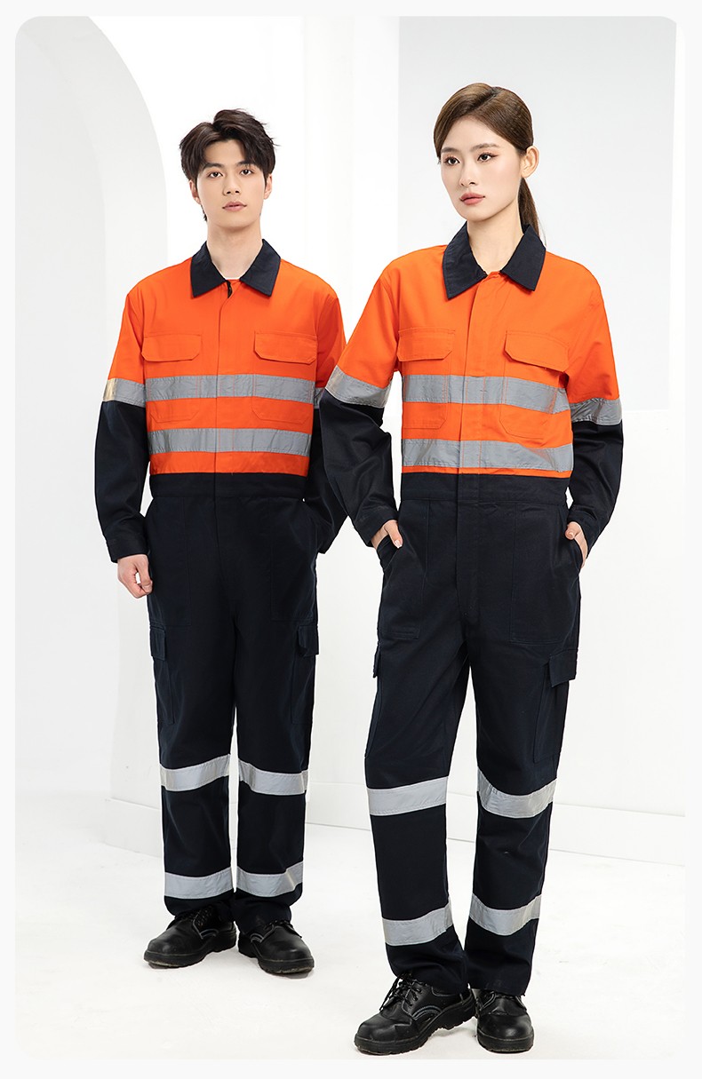WQ2119LT 純棉春秋連體勞保工作服熒光黃桔煤礦井下印字反光條工地襯衣(圖14)