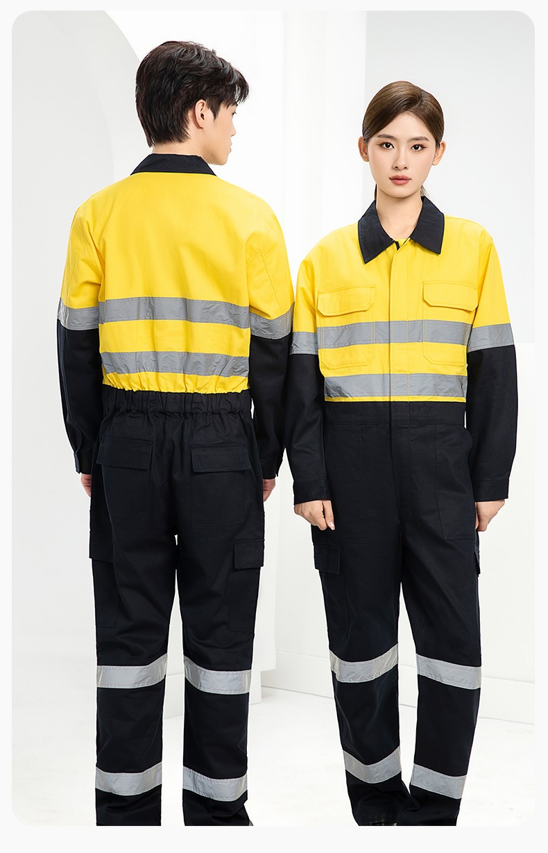 WQ2119LT 純棉春秋連體勞保工作服熒光黃桔煤礦井下印字反光條工地襯衣(圖17)