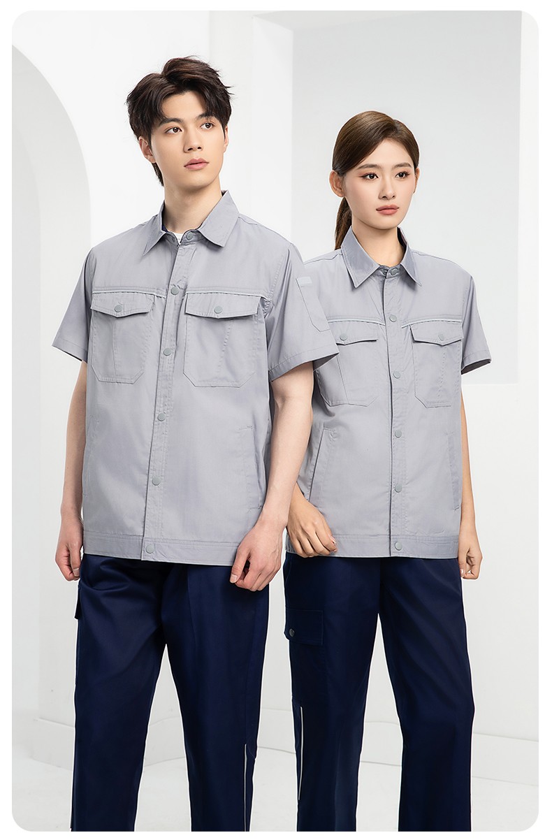 DM241D 海源夏季純色工作服套裝定制薄款反光條紐扣外套耐磨耐臟勞保服(圖15)