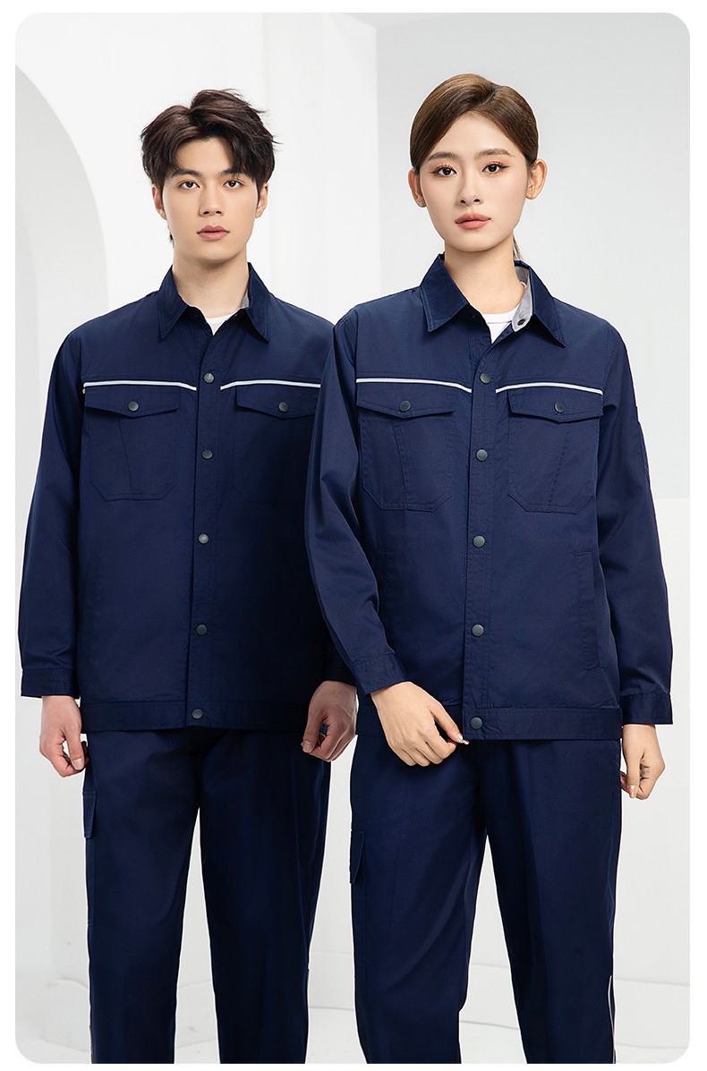 DM241D 海源夏季純色工作服套裝定制薄款反光條紐扣外套耐磨耐臟勞保服(圖19)