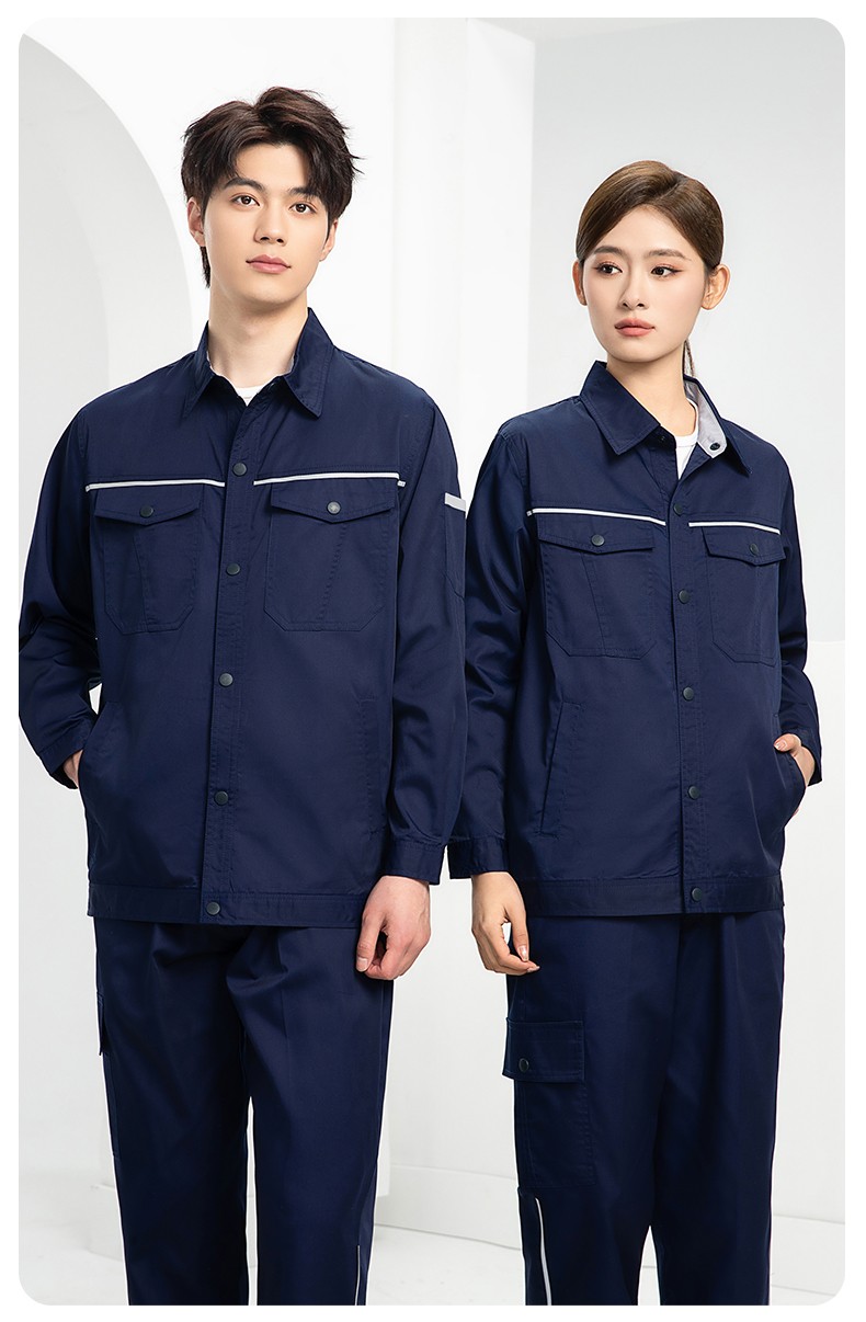 DM241D 海源夏季純色工作服套裝定制薄款反光條紐扣外套耐磨耐臟勞保服(圖20)