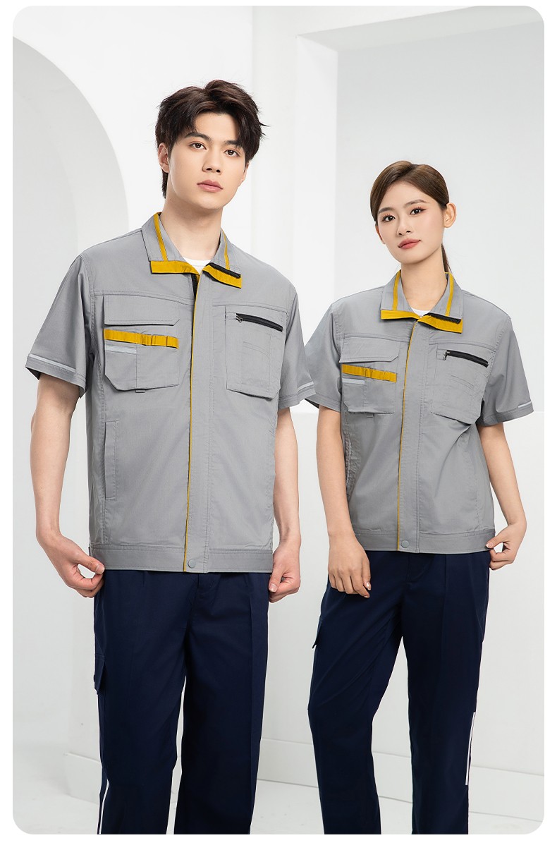 DM2316D 夏季工作服男短袖薄款套裝耐磨透氣勞保服上衣汽修服工廠工裝定制(圖13)