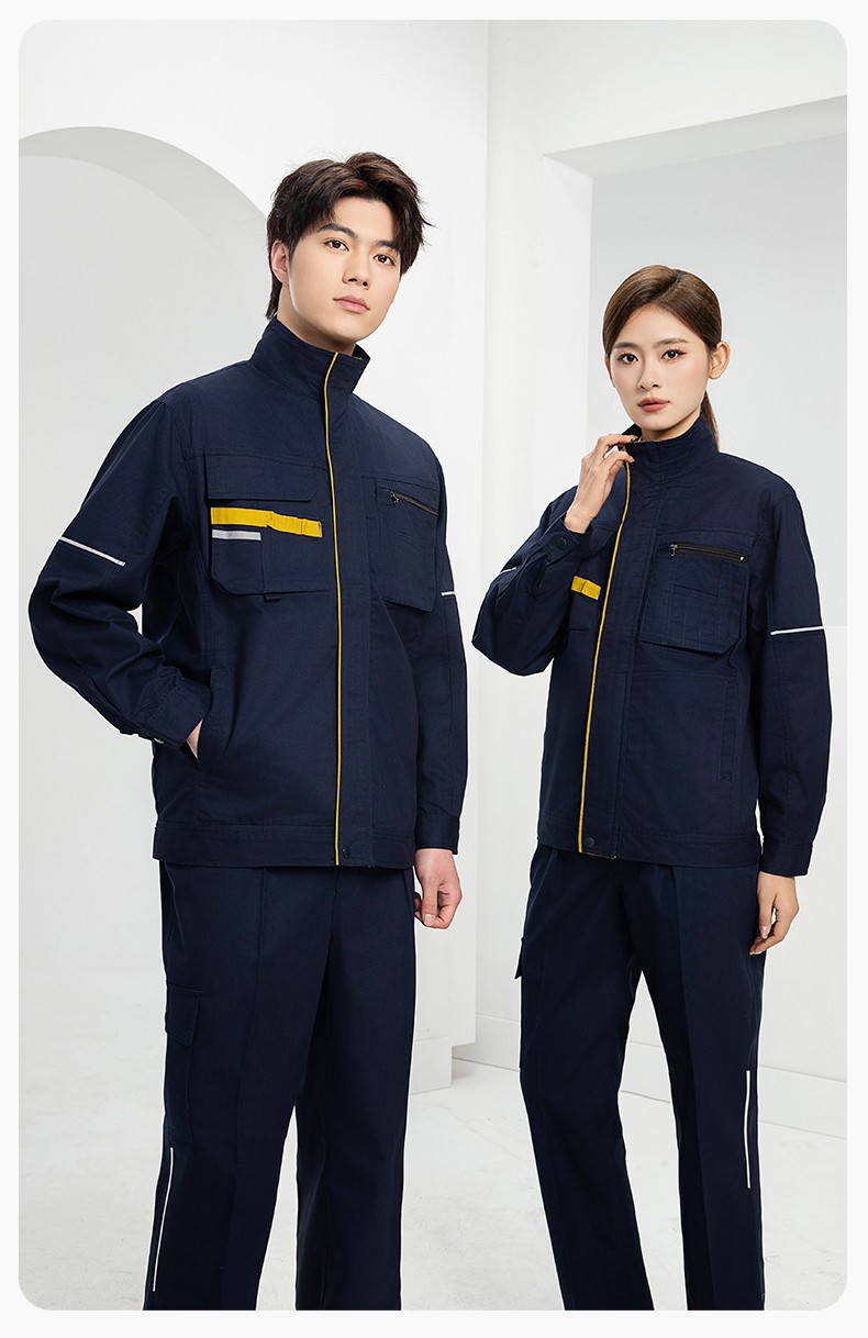 DM2316 海源春秋工作服男長(zhǎng)袖套裝印字LOGO反光條工裝車(chē)間工人夾克勞保服(圖13)