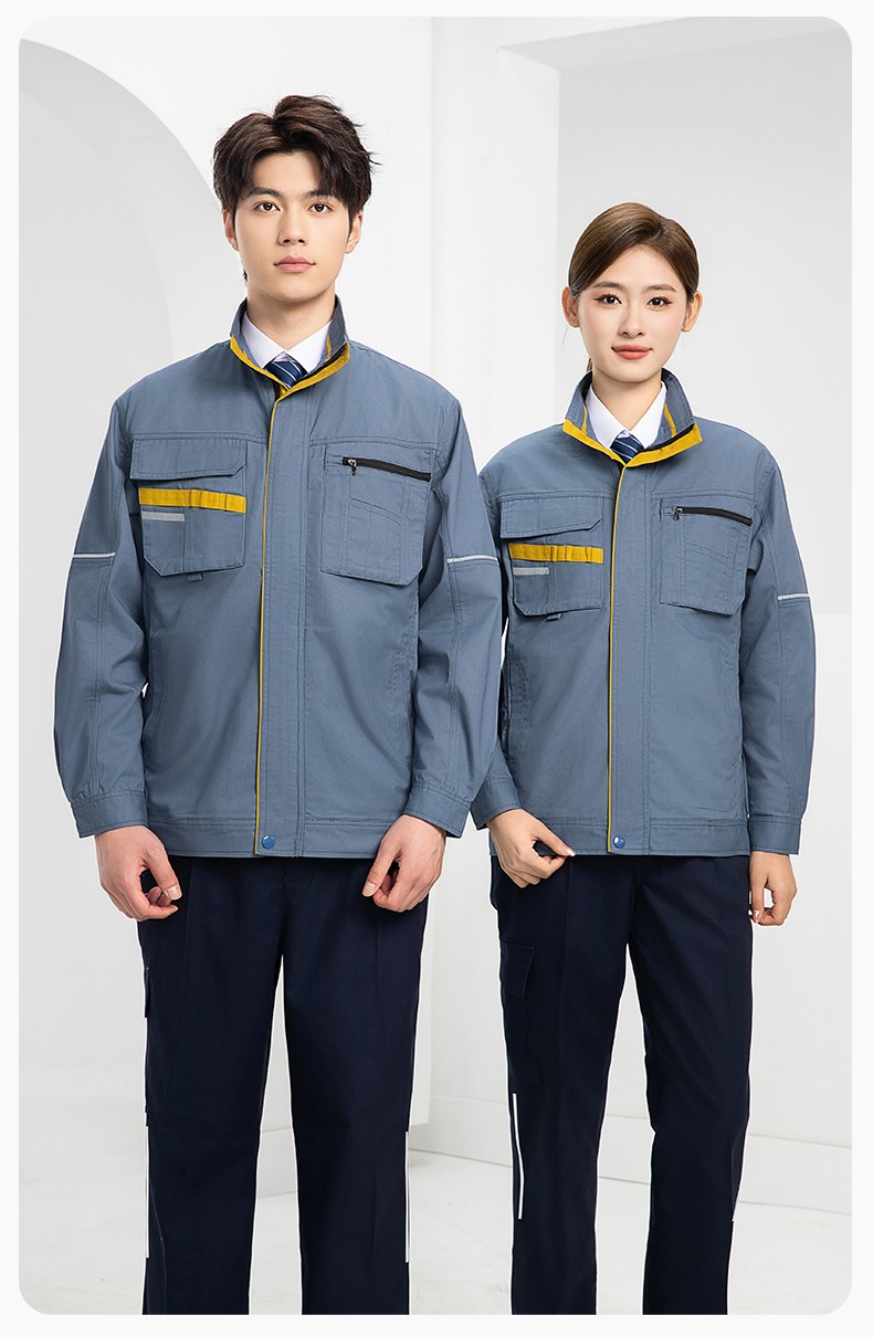DM2316 海源春秋工作服男長(zhǎng)袖套裝印字LOGO反光條工裝車(chē)間工人夾克勞保服(圖14)