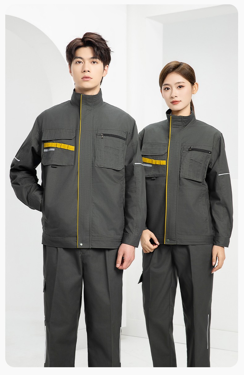 DM2316 海源春秋工作服男長(zhǎng)袖套裝印字LOGO反光條工裝車(chē)間工人夾克勞保服(圖16)