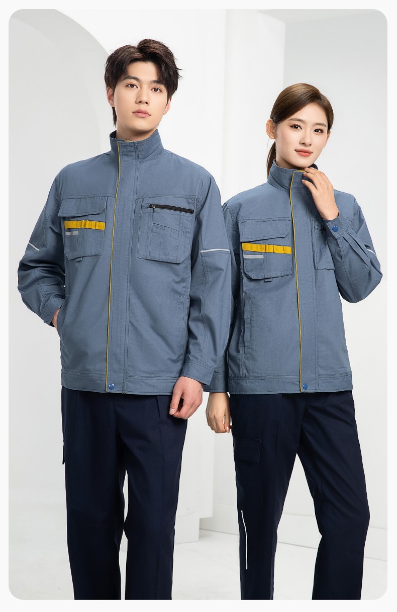 DM2316 海源春秋工作服男長(zhǎng)袖套裝印字LOGO反光條工裝車(chē)間工人夾克勞保服(圖15)