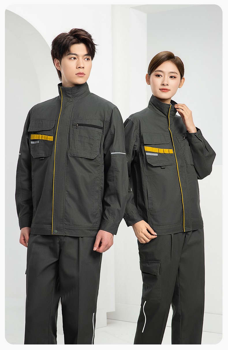 DM2316 海源春秋工作服男長(zhǎng)袖套裝印字LOGO反光條工裝車(chē)間工人夾克勞保服(圖17)