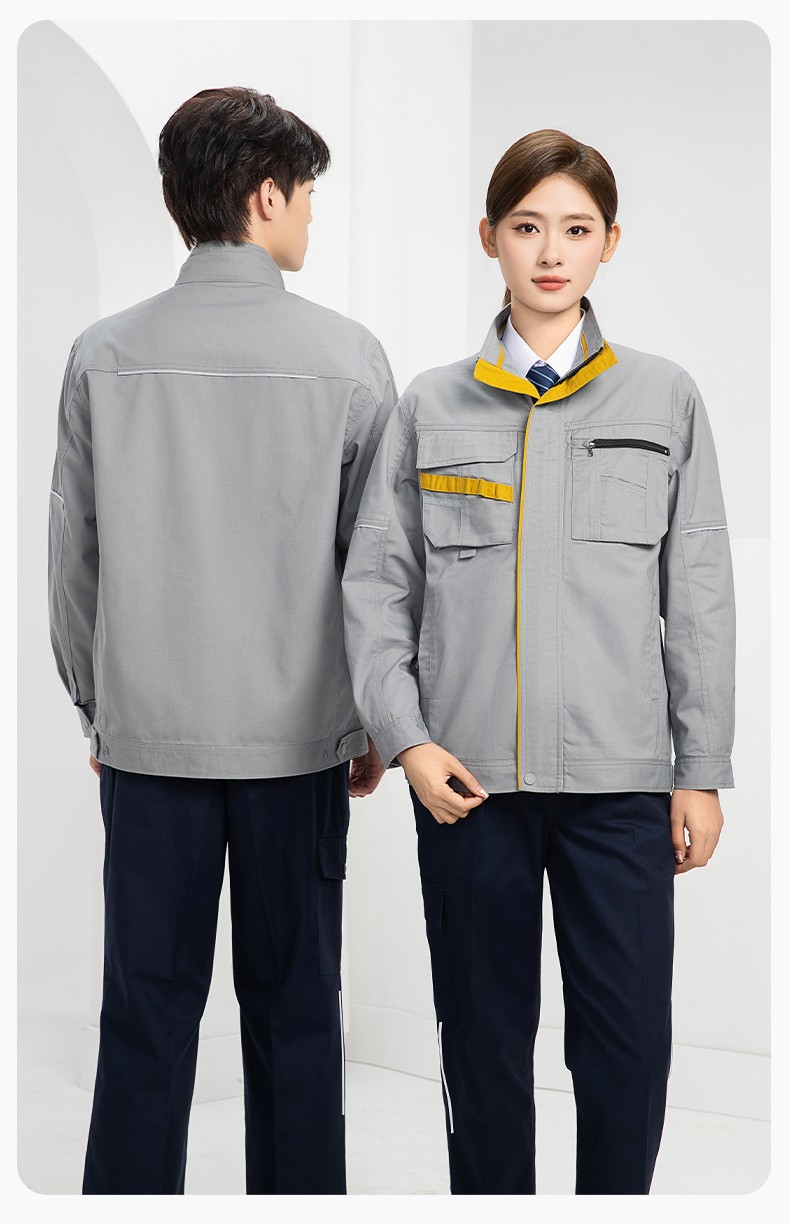 DM2316 海源春秋工作服男長(zhǎng)袖套裝印字LOGO反光條工裝車(chē)間工人夾克勞保服(圖19)