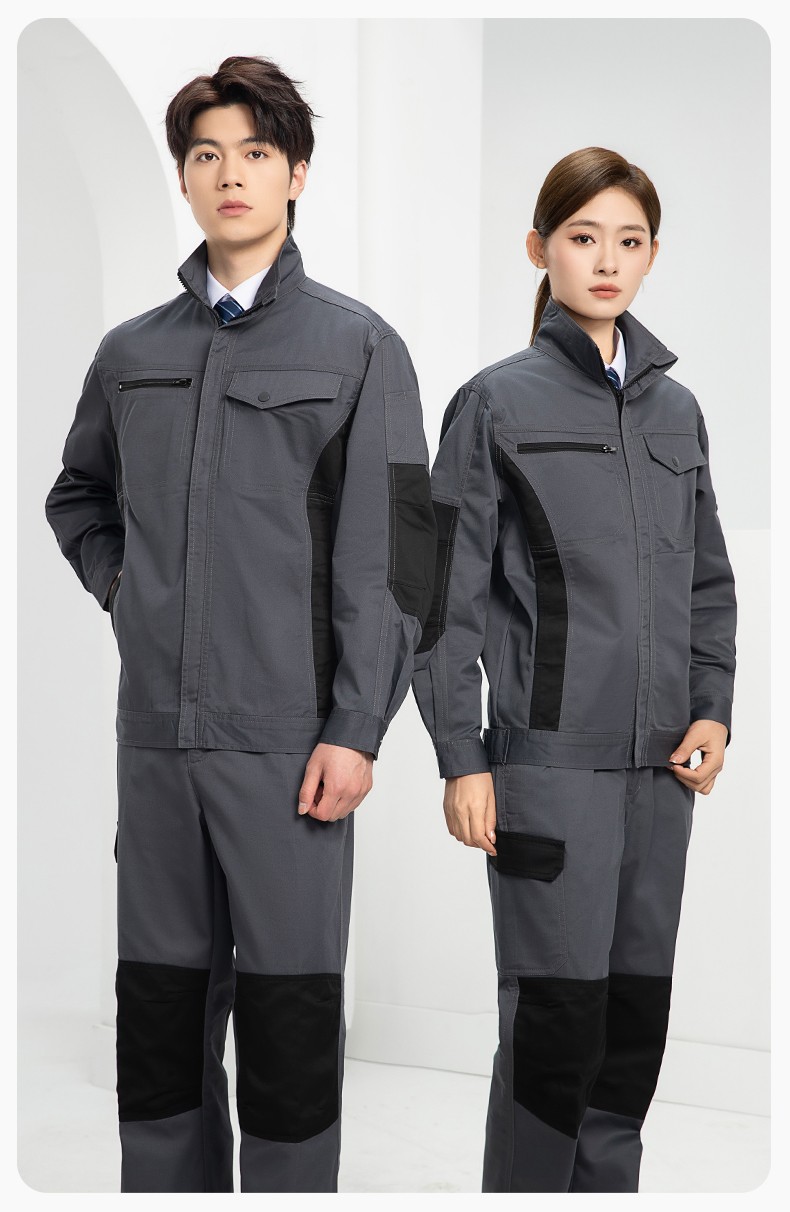 DM2312 海源春秋拼色工作服男印字LOGO加固耐磨勞保服工廠車間工裝機(jī)修服(圖13)