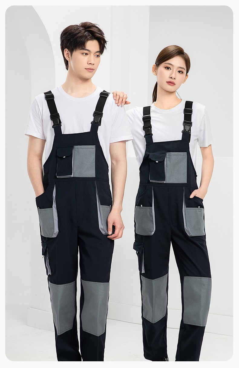 WF290 海源春秋背帶工裝男多兜牛津加固耐磨印LOGO機修連體廠服勞保服(圖13)