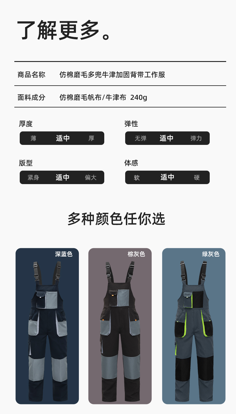 WF290 海源春秋背帶工裝男多兜牛津加固耐磨印LOGO機修連體廠服勞保服(圖10)