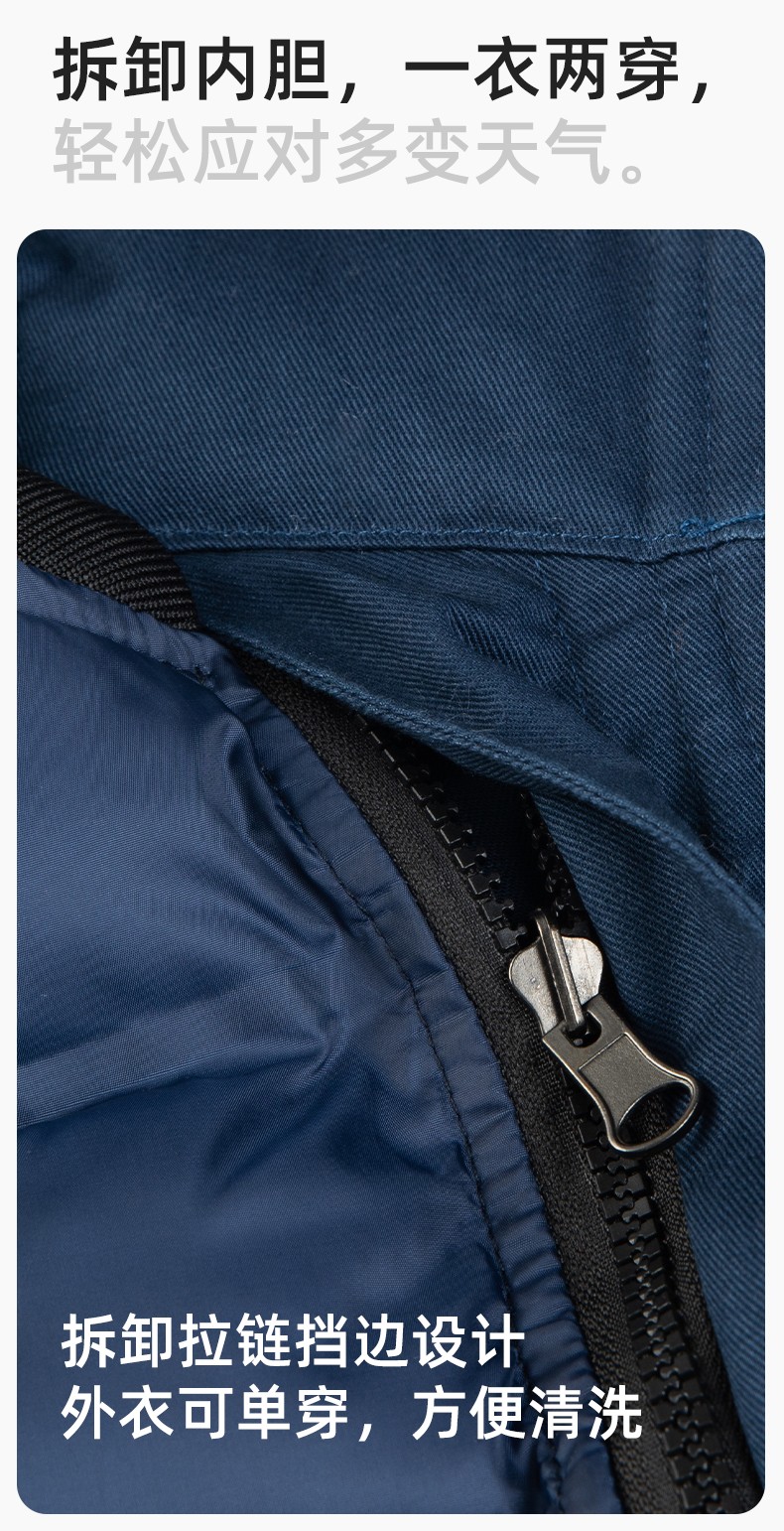 QM2320 純棉可拆卸工作服棉服定制男加絨加厚保暖汽車維修廠勞保服棉襖(圖6)