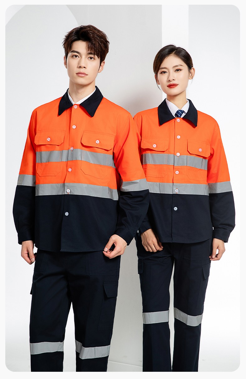 WQ2119 純棉煤礦井下勞保工作服套裝反光條建筑工地?zé)晒恻S橘襯衣襯衫(圖14)