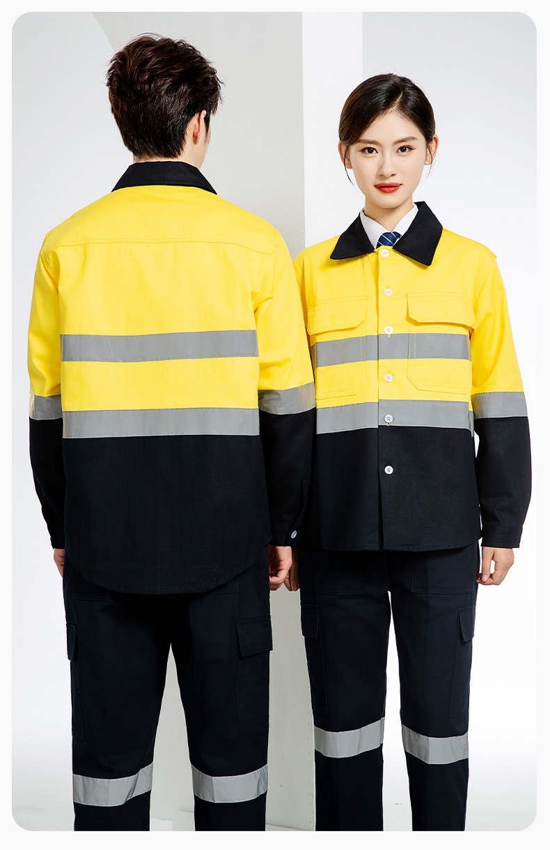 WQ2119 純棉煤礦井下勞保工作服套裝反光條建筑工地?zé)晒恻S橘襯衣襯衫(圖17)