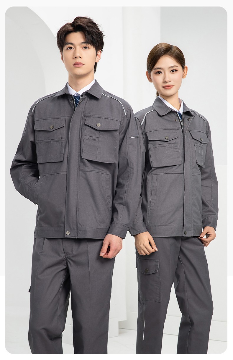 DM2315 海源春秋工作服套裝男機修車間勞保服印字LOGO反光磨毛工地工裝(圖1)