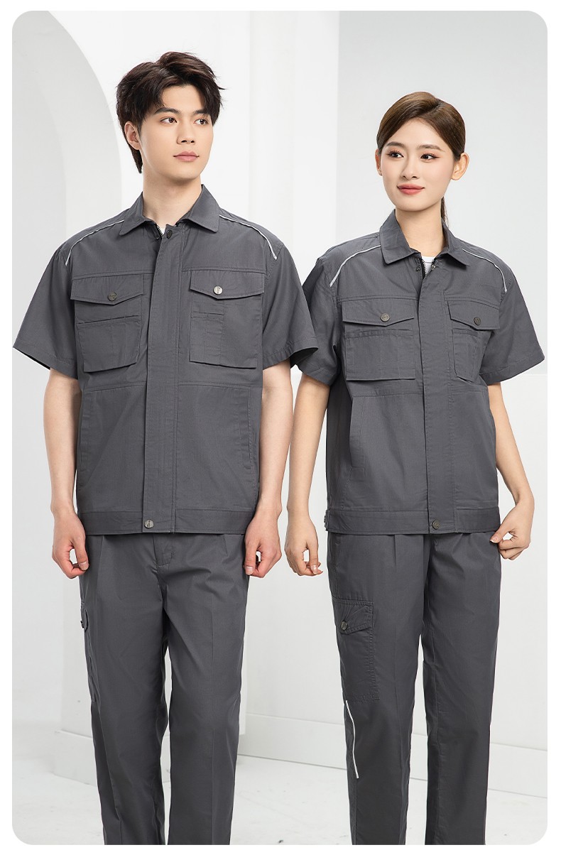 DM2315D 海源夏季工作服男短袖套裝機(jī)修服印字LOGO工地工人耐磨工裝定制(圖12)