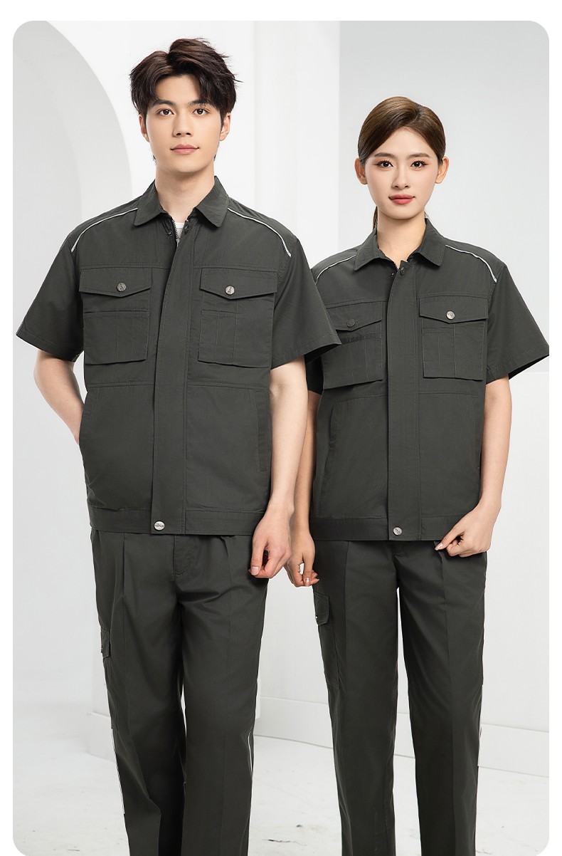 DM2315D 海源夏季工作服男短袖套裝機(jī)修服印字LOGO工地工人耐磨工裝定制(圖15)