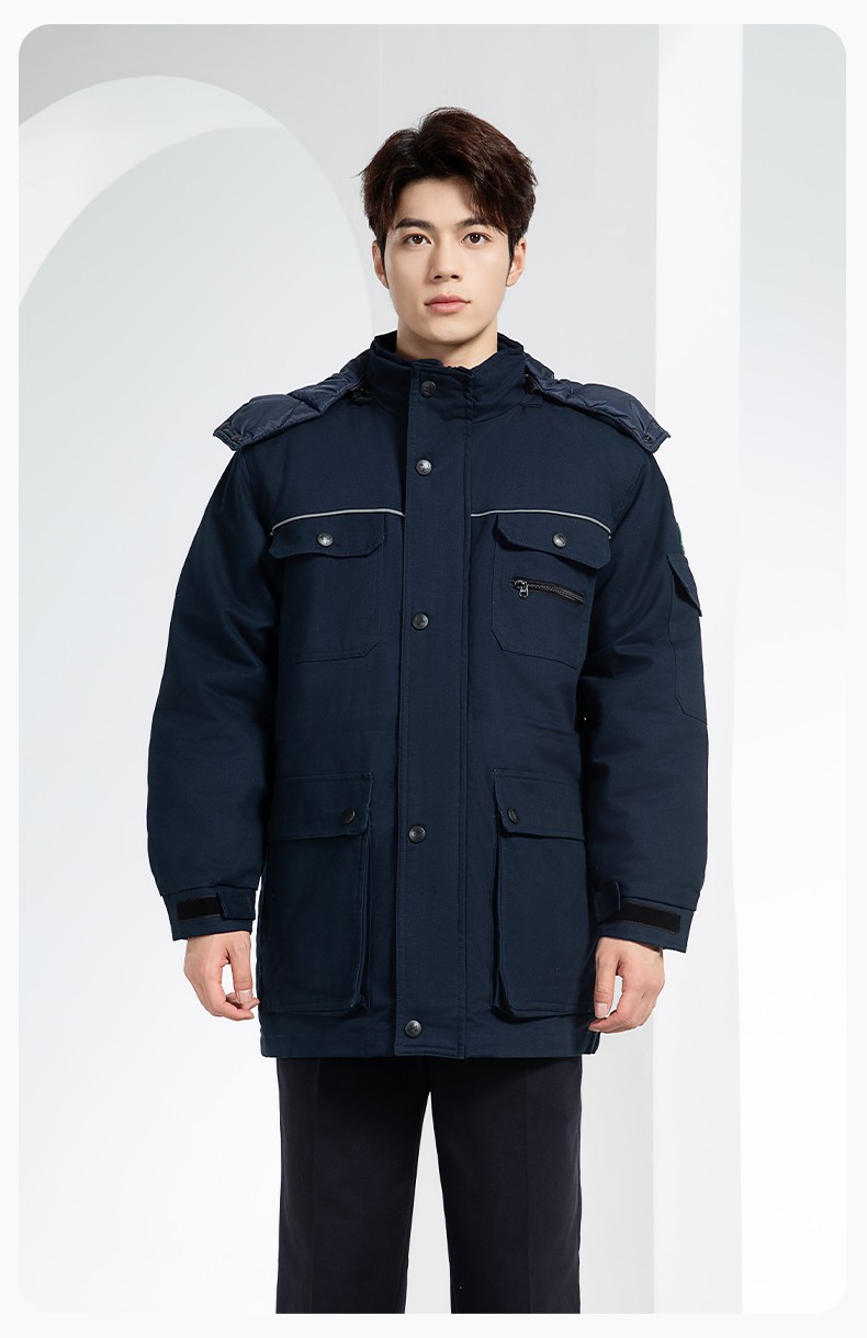 QMMF8868 冬季工作服棉衣定制中長加絨加厚防寒保暖海油工程汽修廠勞保服(圖16)