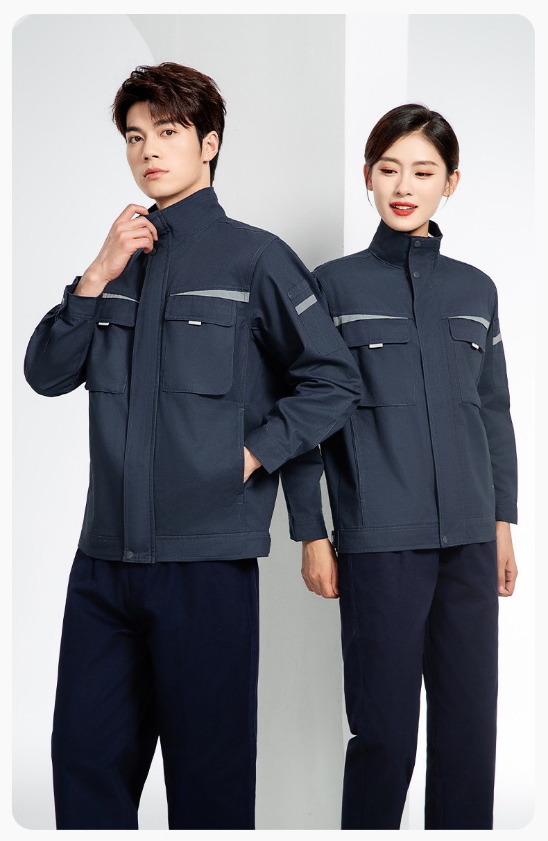 JC-H1810 春秋長(zhǎng)袖工作服男反光條純色電焊耐磨工裝套裝工廠車間汽修勞保服(圖15)