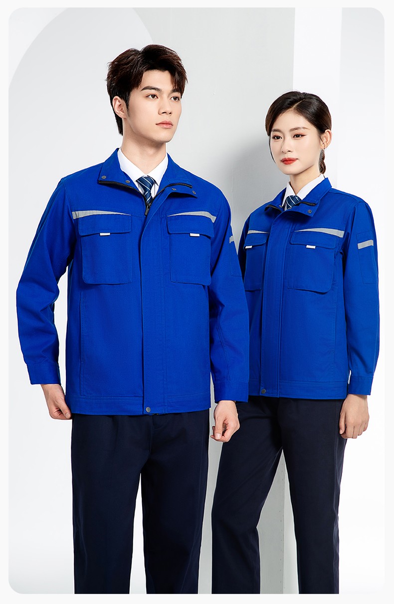 JC-H1810 春秋長(zhǎng)袖工作服男反光條純色電焊耐磨工裝套裝工廠車間汽修勞保服(圖14)