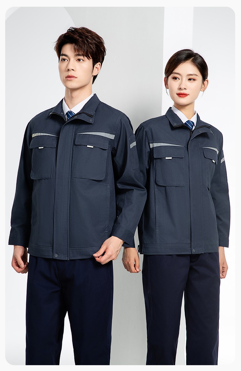 JC-H1810 春秋長(zhǎng)袖工作服男反光條純色電焊耐磨工裝套裝工廠車間汽修勞保服(圖16)