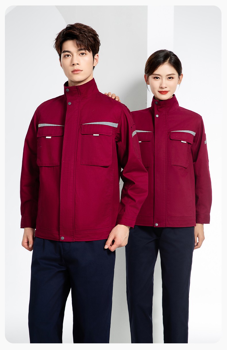 JC-H1810 春秋長(zhǎng)袖工作服男反光條純色電焊耐磨工裝套裝工廠車間汽修勞保服(圖17)