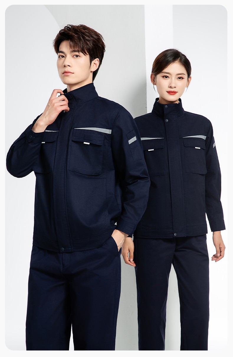 JC-H1810 春秋長(zhǎng)袖工作服男反光條純色電焊耐磨工裝套裝工廠車間汽修勞保服(圖19)
