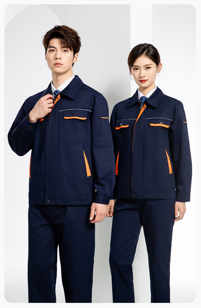 JC-102 春秋工作服套裝印字定制CVC長(zhǎng)袖上衣耐磨汽修工廠車間工裝勞保服(圖12)