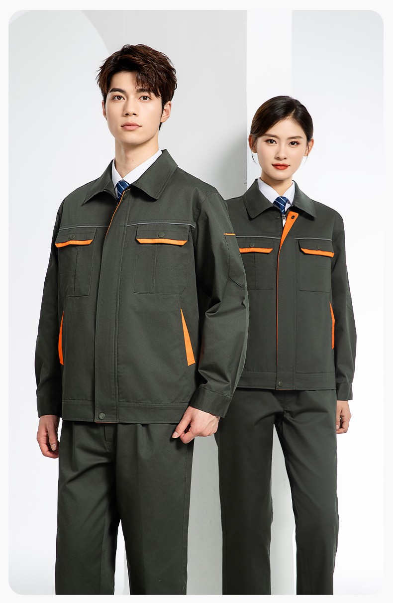 JC-102 春秋工作服套裝印字定制CVC長(zhǎng)袖上衣耐磨汽修工廠車間工裝勞保服(圖13)