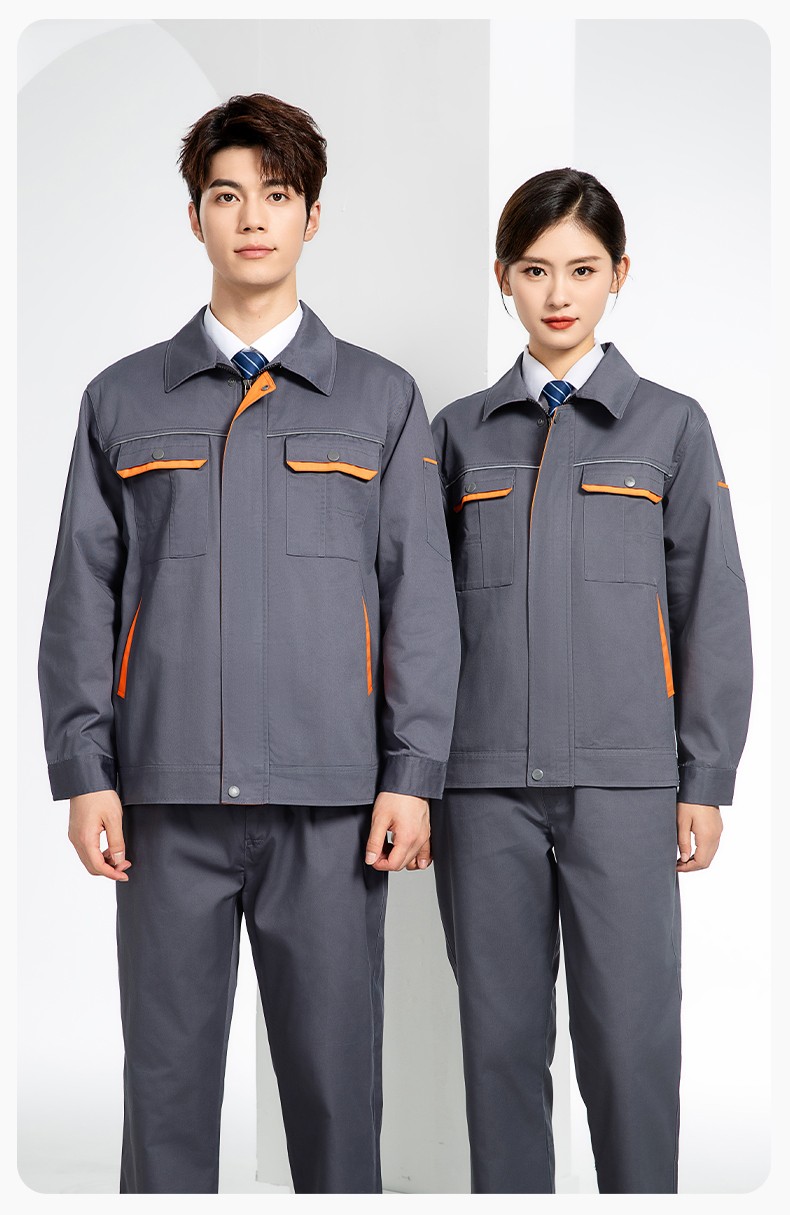 JC-102 春秋工作服套裝印字定制CVC長(zhǎng)袖上衣耐磨汽修工廠車間工裝勞保服(圖15)