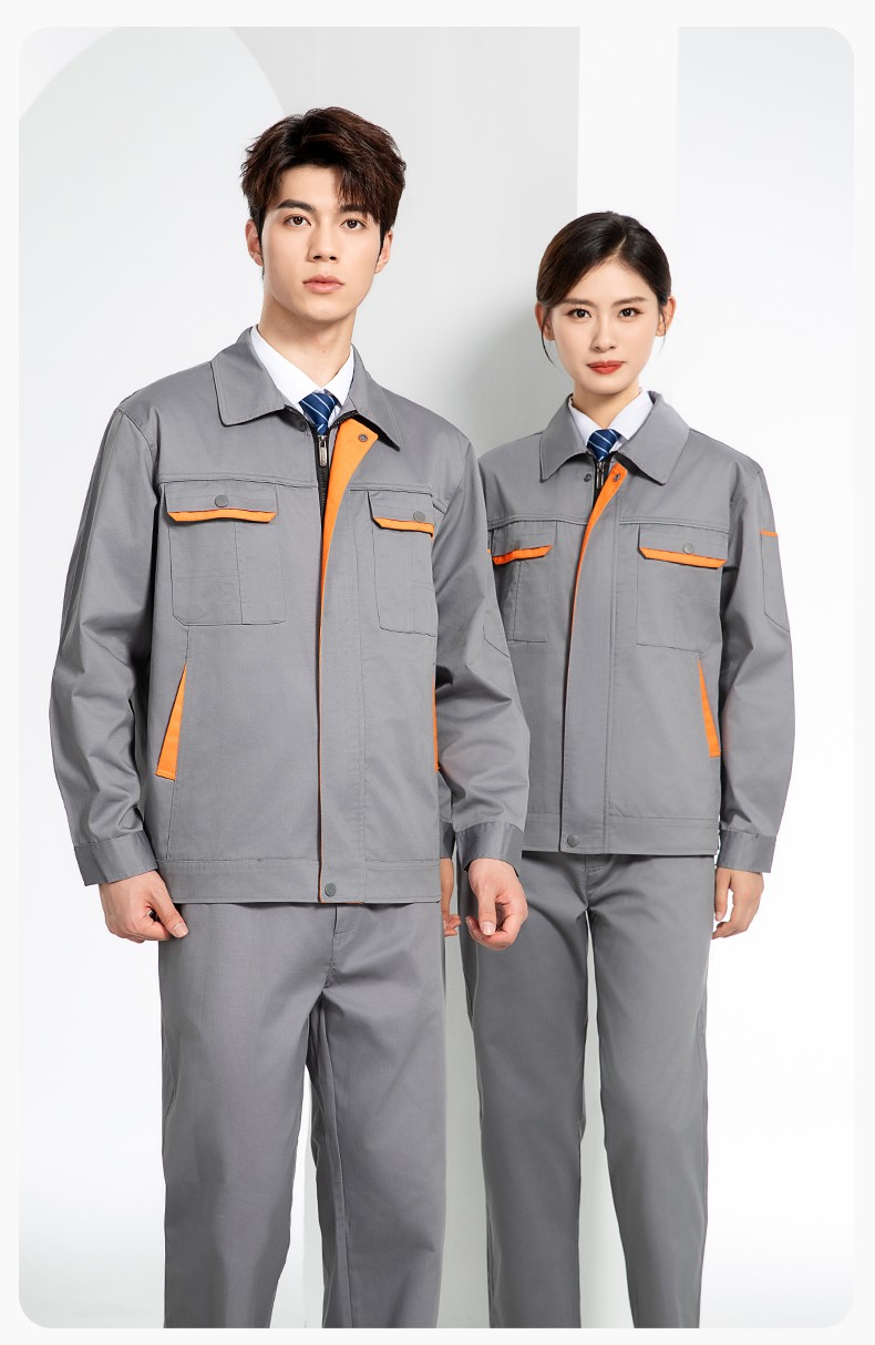 JC-102 春秋工作服套裝印字定制CVC長(zhǎng)袖上衣耐磨汽修工廠車間工裝勞保服(圖17)