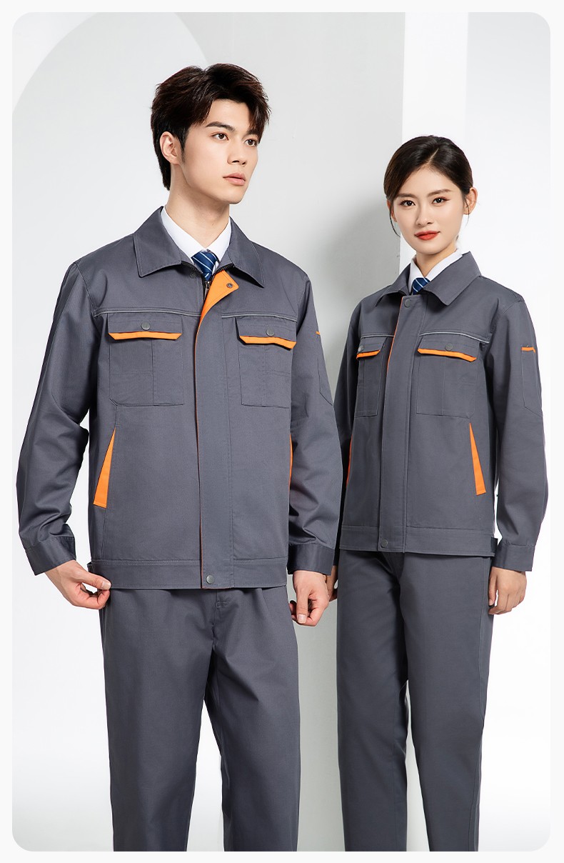 JC-102 春秋工作服套裝印字定制CVC長(zhǎng)袖上衣耐磨汽修工廠車間工裝勞保服(圖16)