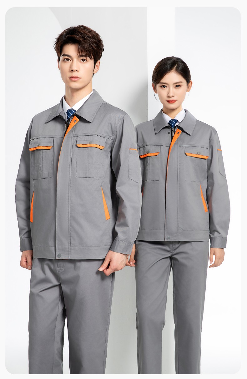 JC-102 春秋工作服套裝印字定制CVC長(zhǎng)袖上衣耐磨汽修工廠車間工裝勞保服(圖18)