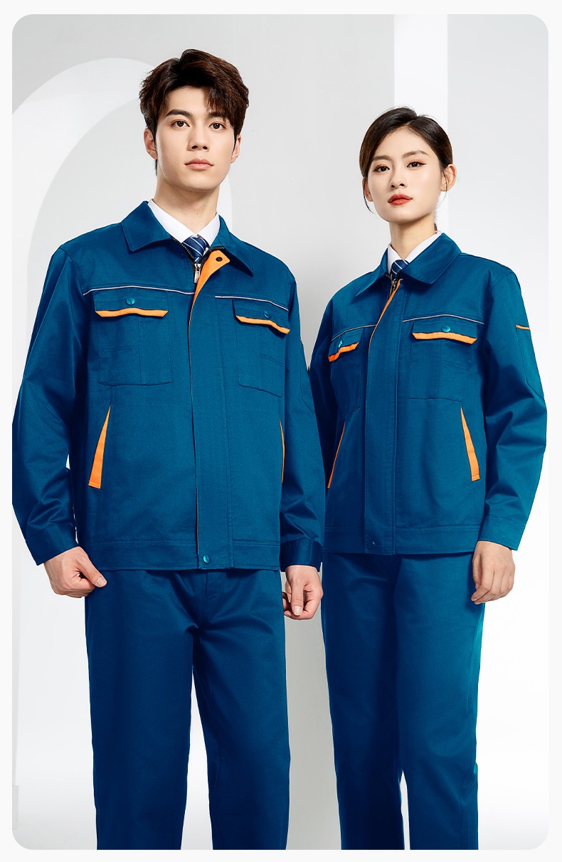 JC-102 春秋工作服套裝印字定制CVC長(zhǎng)袖上衣耐磨汽修工廠車間工裝勞保服(圖19)