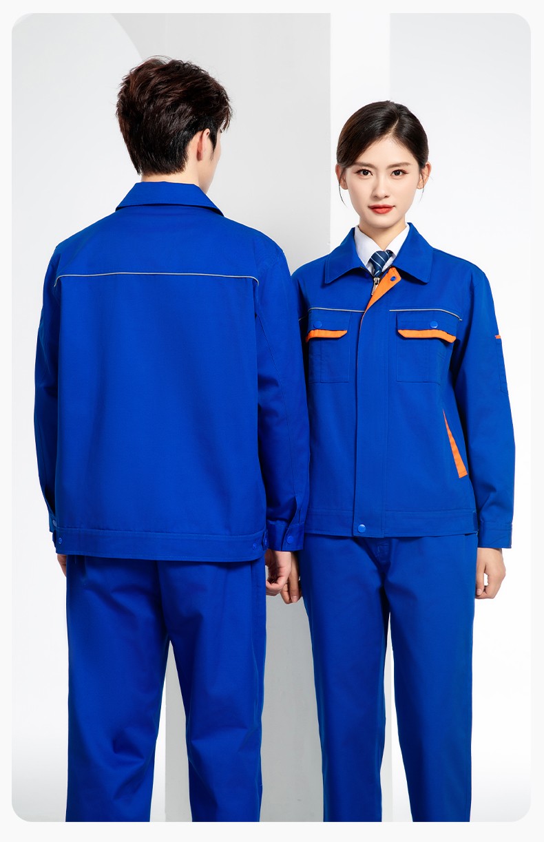 JC-102 春秋工作服套裝印字定制CVC長(zhǎng)袖上衣耐磨汽修工廠車間工裝勞保服(圖22)