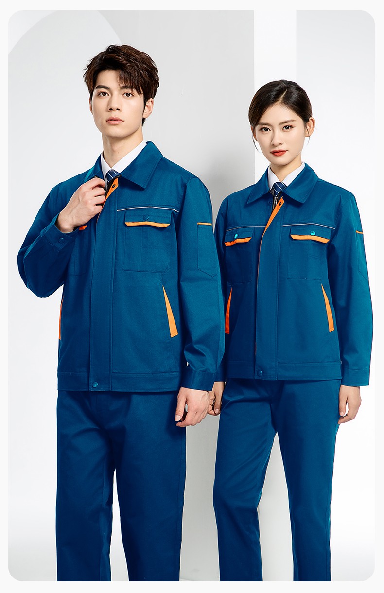 JC-102 春秋工作服套裝印字定制CVC長(zhǎng)袖上衣耐磨汽修工廠車間工裝勞保服(圖20)