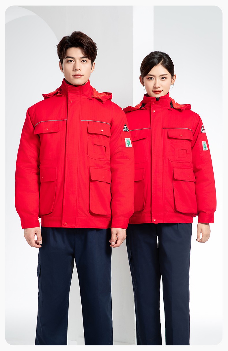 FJD8899 冬季純棉防靜電工作服棉衣定制加厚棉服加油站防寒棉襖大衣勞保服(圖16)