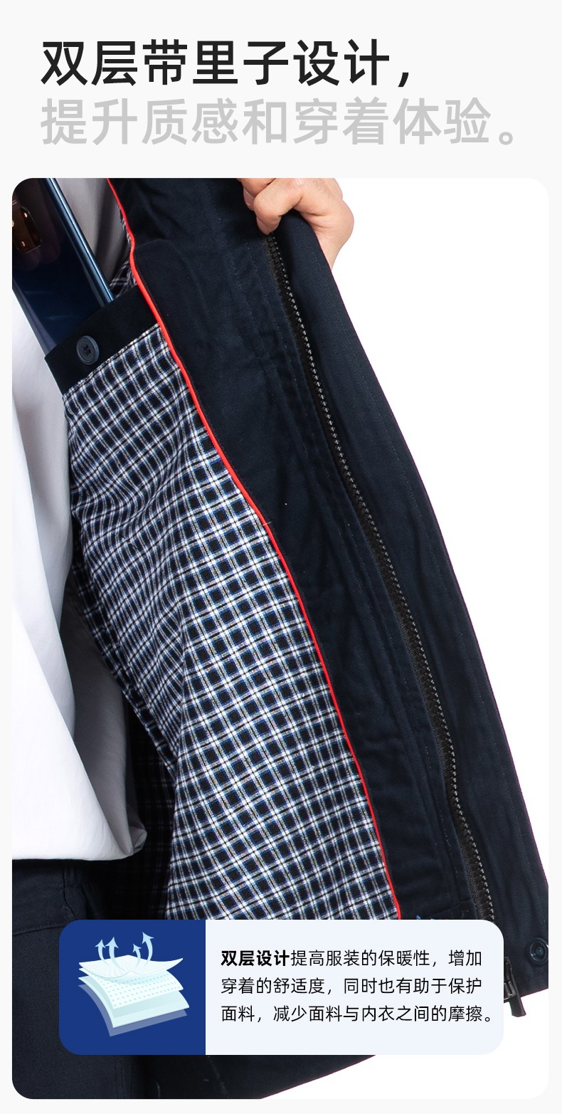RD-8035 海源秋冬工作服定制男加厚純棉耐磨汽修服工廠車間電焊雙層勞保服(圖4)