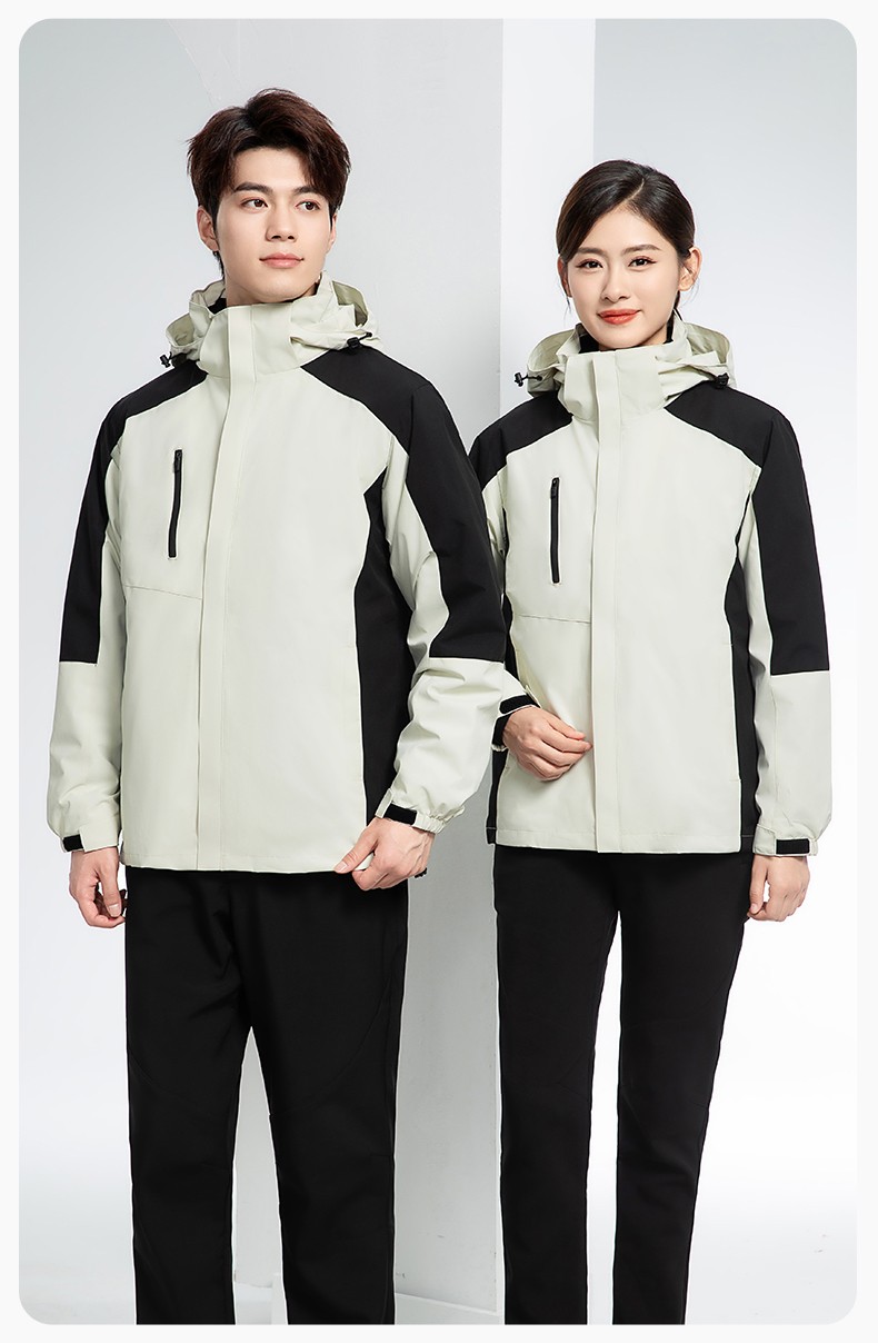 YX-X23 拼色工作服沖鋒衣外套男加絨可拆卸企業(yè)學校工裝印字登山騎行服定制(圖14)