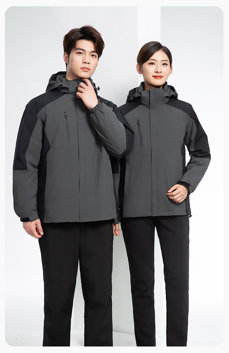 YX-X23 拼色工作服沖鋒衣外套男加絨可拆卸企業(yè)學校工裝印字登山騎行服定制(圖15)