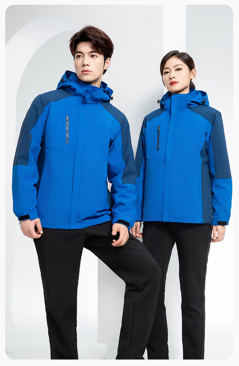 YX-X23 拼色工作服沖鋒衣外套男加絨可拆卸企業(yè)學校工裝印字登山騎行服定制(圖16)