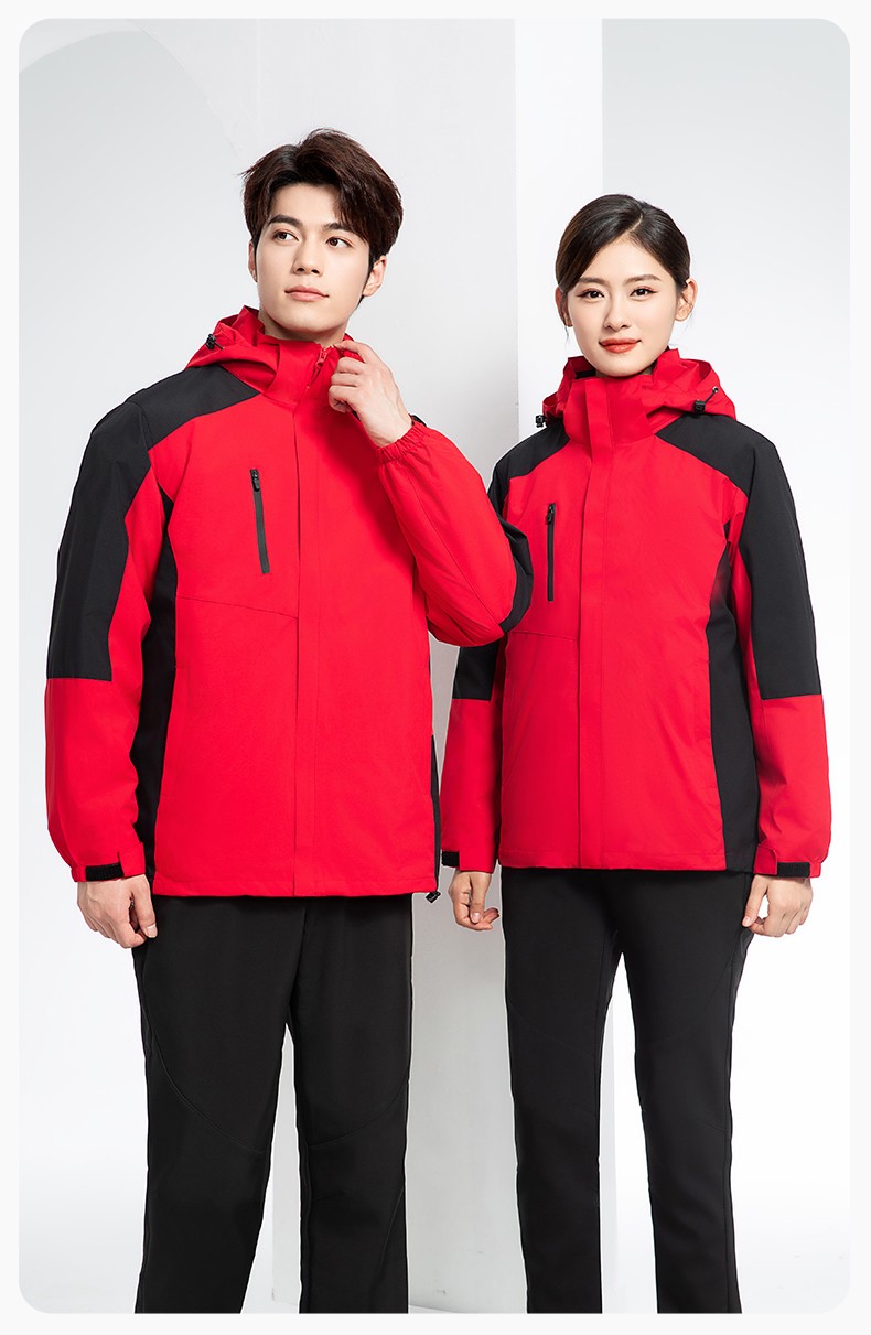 YX-X23 拼色工作服沖鋒衣外套男加絨可拆卸企業(yè)學校工裝印字登山騎行服定制(圖18)