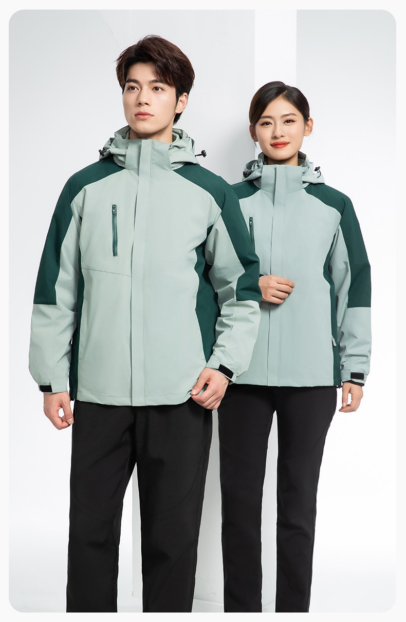 YX-X23 拼色工作服沖鋒衣外套男加絨可拆卸企業(yè)學校工裝印字登山騎行服定制(圖20)