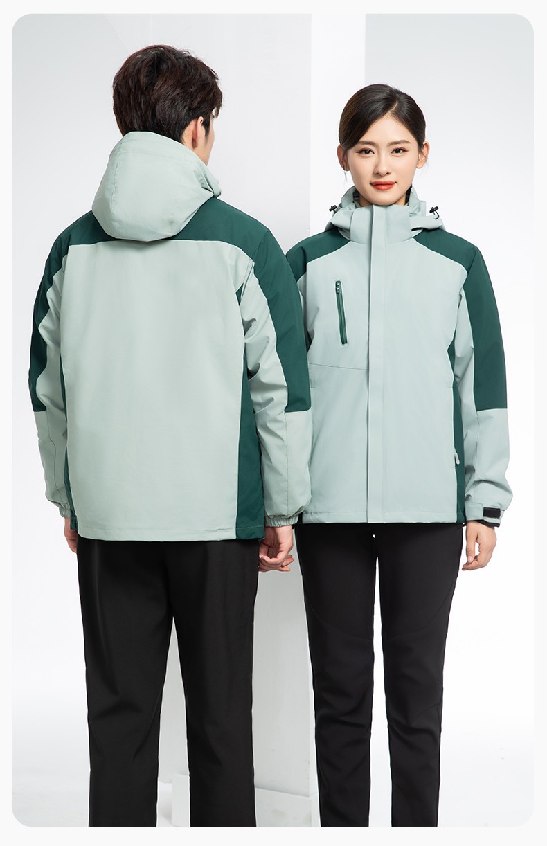 YX-X23 拼色工作服沖鋒衣外套男加絨可拆卸企業(yè)學校工裝印字登山騎行服定制(圖21)