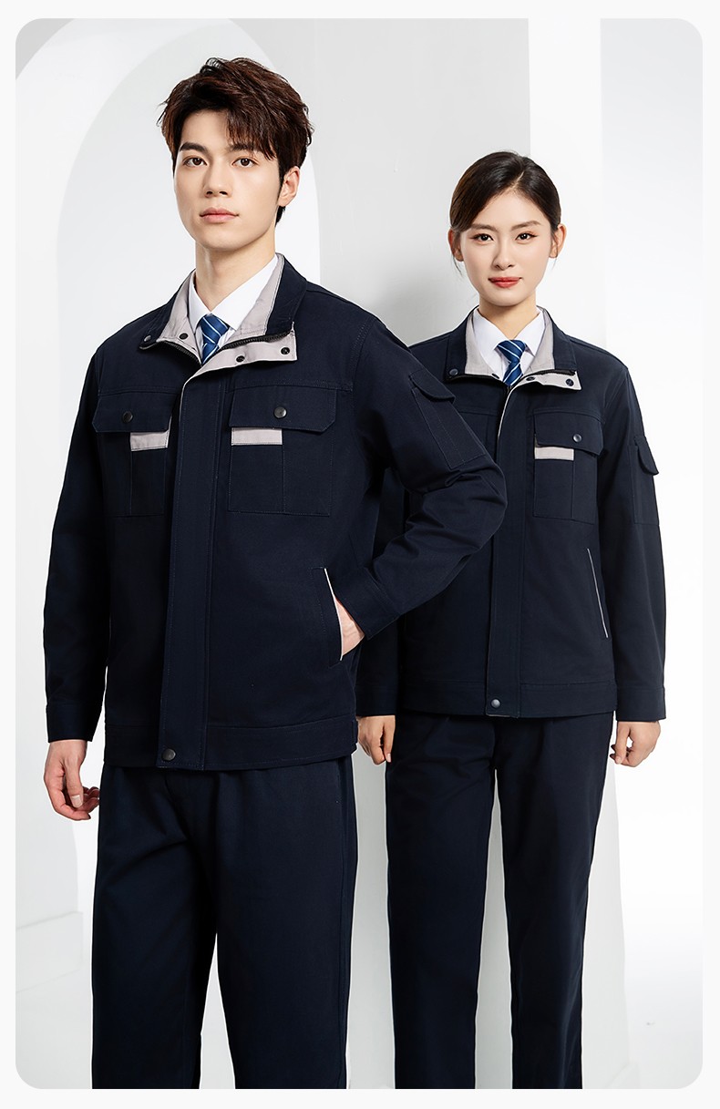 YJ-6901 春秋純棉工作服套裝印字男耐磨工作服機(jī)電維修工裝定制勞保工作服(圖13)