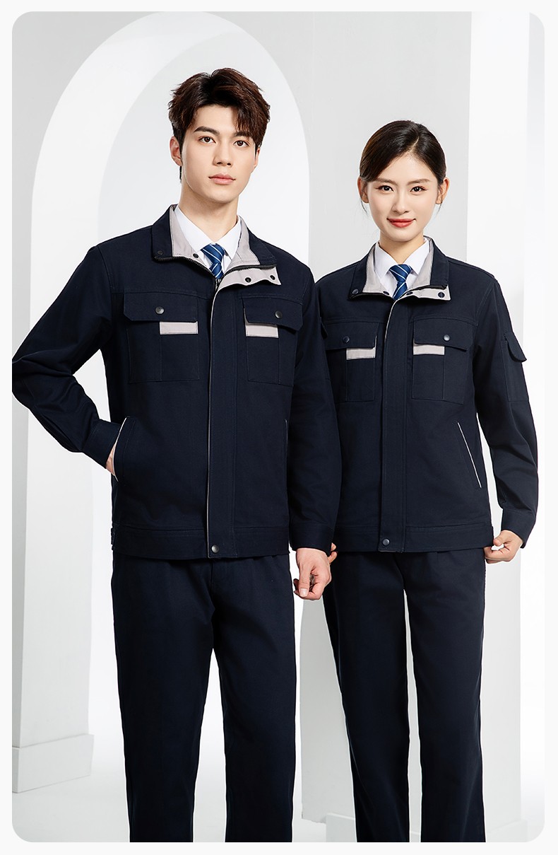 YJ-6901 春秋純棉工作服套裝印字男耐磨工作服機(jī)電維修工裝定制勞保工作服(圖14)