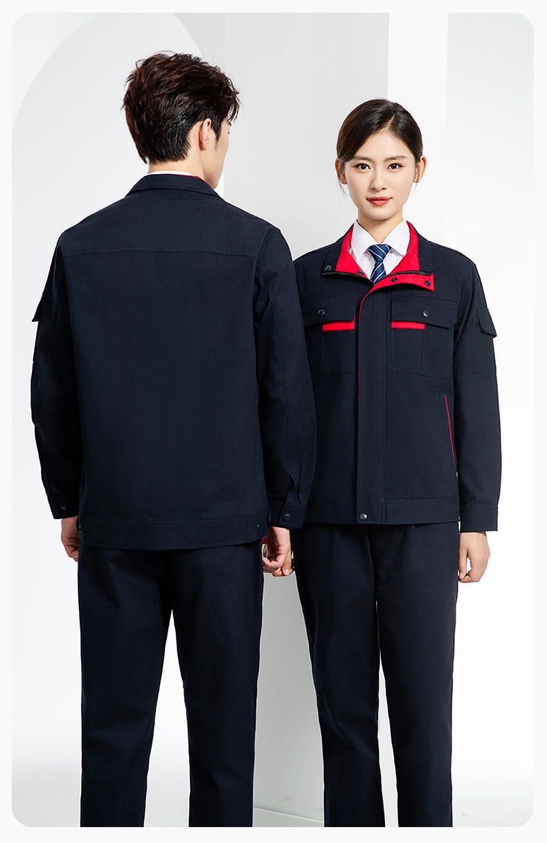 YJ-6901 春秋純棉工作服套裝印字男耐磨工作服機(jī)電維修工裝定制勞保工作服(圖18)