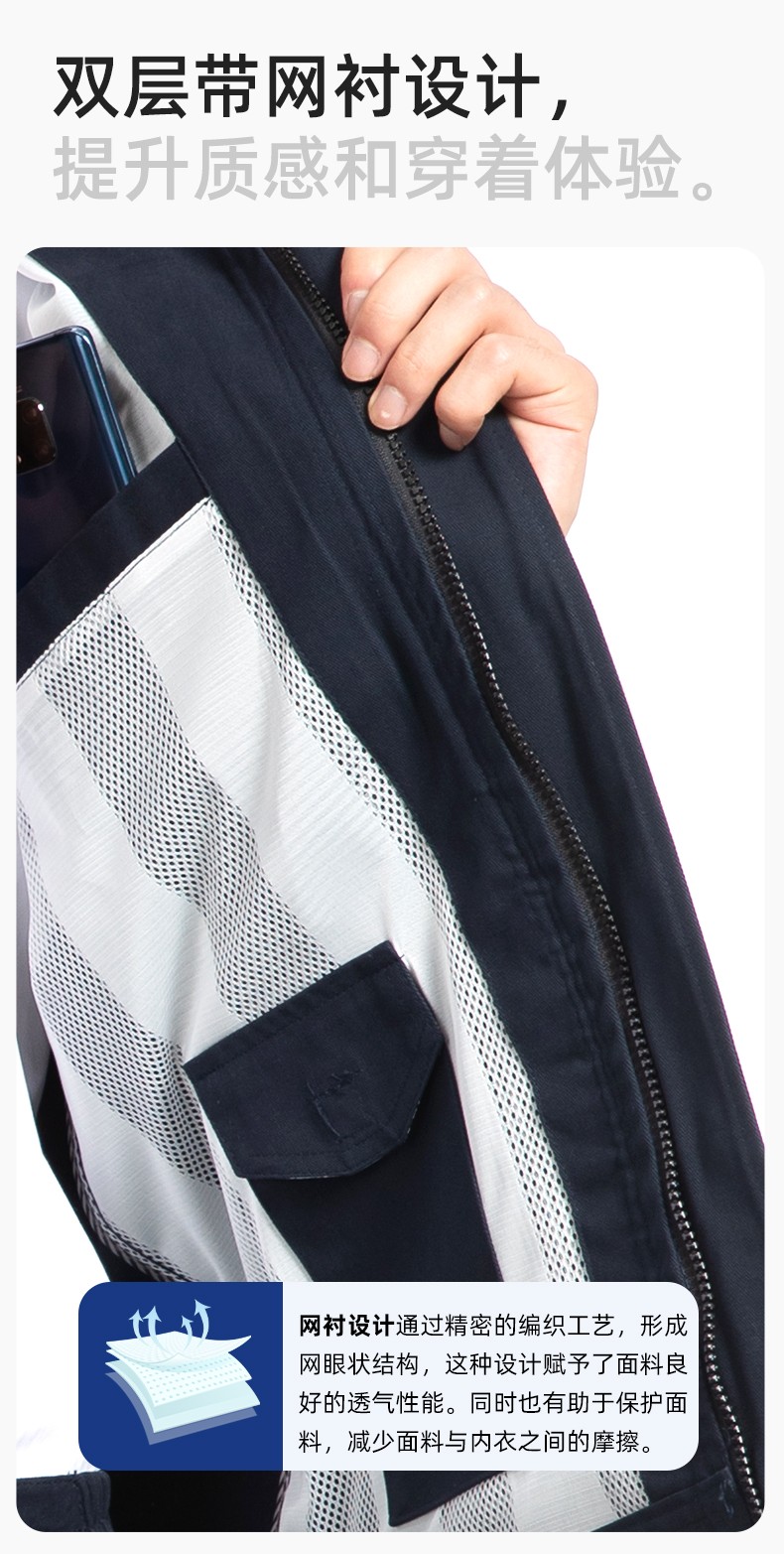 YJ-6902 純棉工作服套裝男印字定制春秋耐磨電力全棉工廠車(chē)間工裝勞保廠服(圖4)