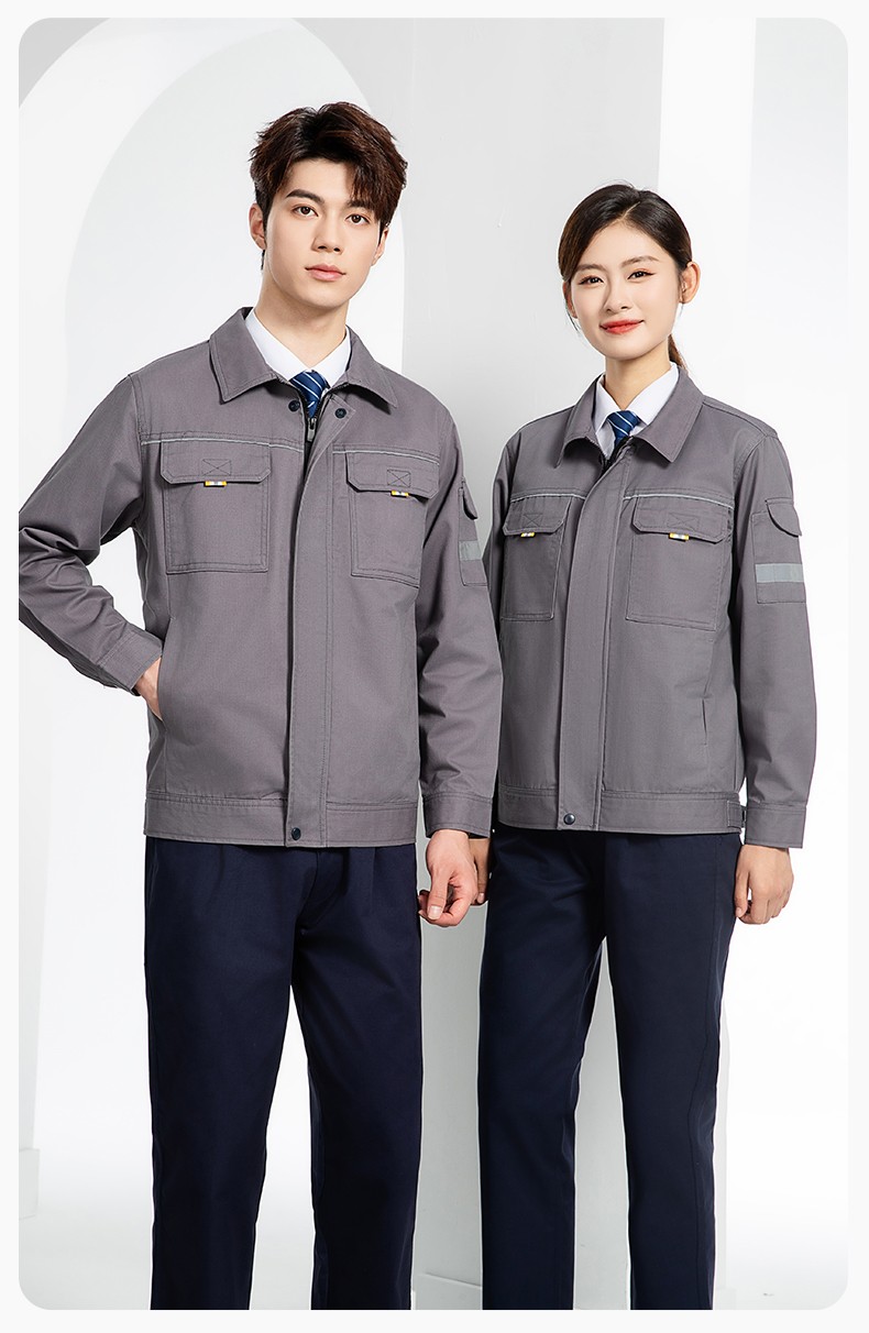 YJ-6902 純棉工作服套裝男印字定制春秋耐磨電力全棉工廠車(chē)間工裝勞保廠服(圖13)