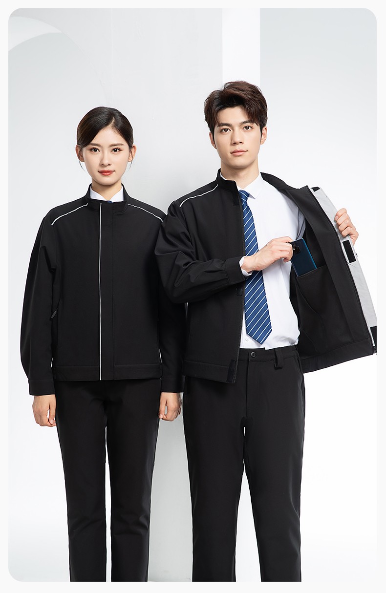 YJ-5608XM 軟殼沖鋒衣工作服春秋套裝男純色防風工裝企業(yè)團體服機修服定制(圖15)